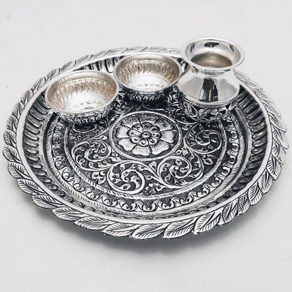 925 Pure Silver Antique Pooja Thali Set PO-263-26