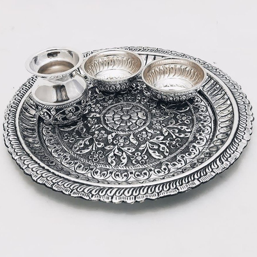 925 Pure Silver Antique Pooja Thali Set PO-263-22