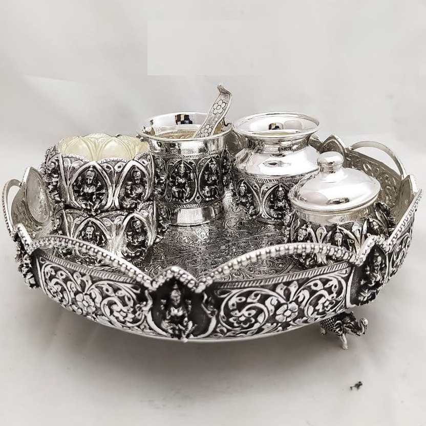 925 Pure Silver Antique South Indian Pooja Thali Set PO-263-10