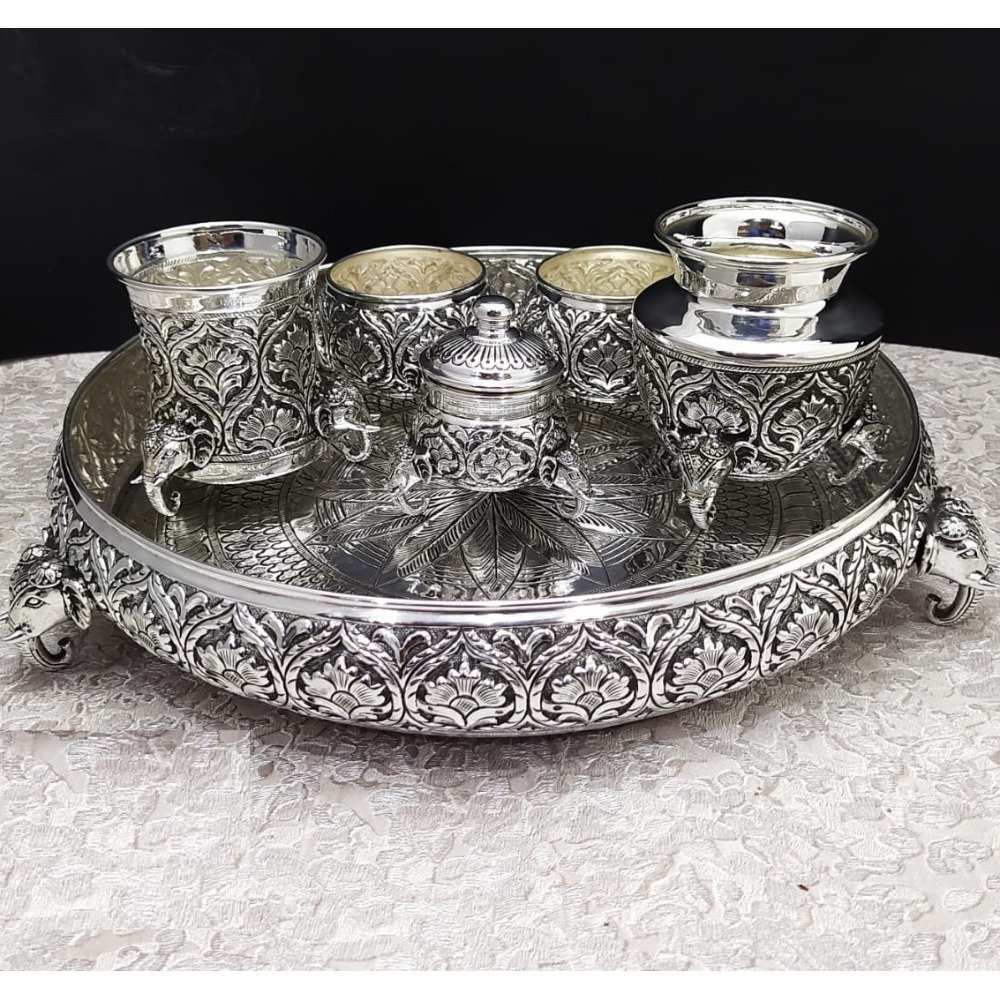925 Pure Silver Antique Pooja Thali Set