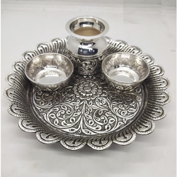 floral base pure silver antique pooja thali set by... by 