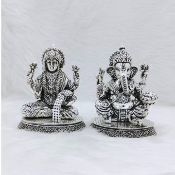 Sterling silver laxmi ganesh idol in high antique... by 