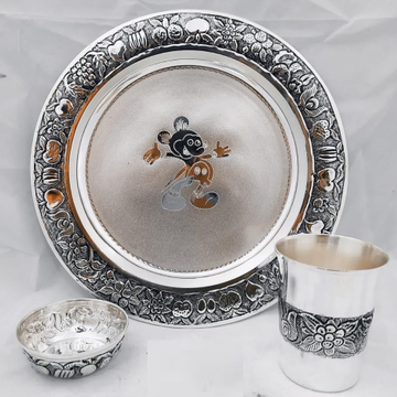 Puran pure silver baby mickey dinner set in antiqu... by 