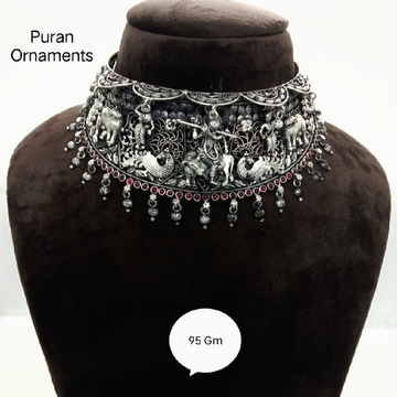 Pure silver  temple chokar necklace in light weigh... by 