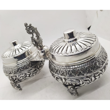 925 Pure Silver Stylish Antique Bharni And Tray Se... by 