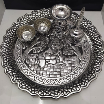 925 pure silver Light Weight antique pooja thali s... by 