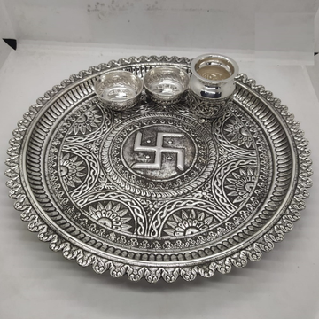 Maanniya real silver pooja thali set in Rangoli Mo... by 