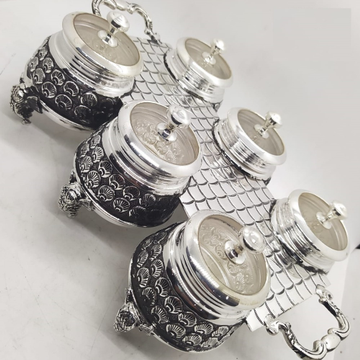 925 Pure Silver Stylish Dry Fruit Jars With Tray P... by 