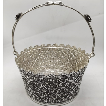 floral basket with stylish handle in fine carving... by 