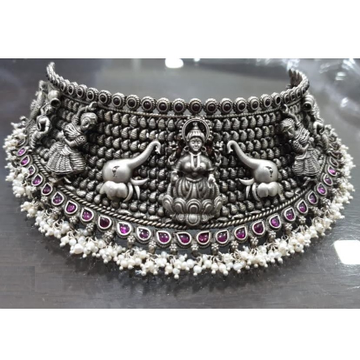 Pure Silver Temple Choker of GajLakshmi In Deep Ca... by 