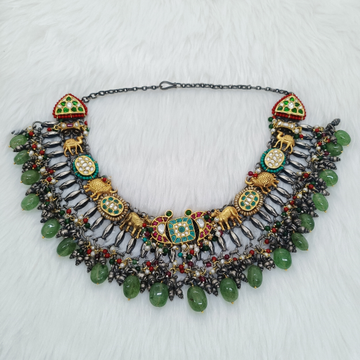 Nakhra necklace in vintage silver with gems stone... by 