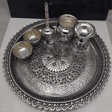 925 pure silver antique pooja thali set work pO-26... by 
