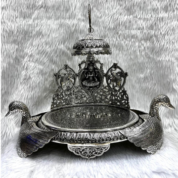 Hallmarked Silver GajLaxmi Singhasan on Swan Platf... by 