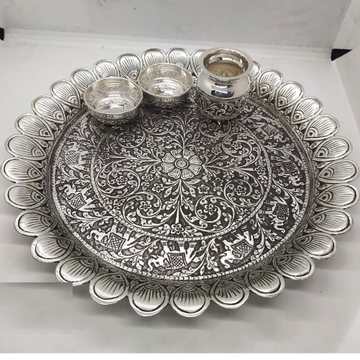 elephant motif pooja thali set in real silver anti... by 