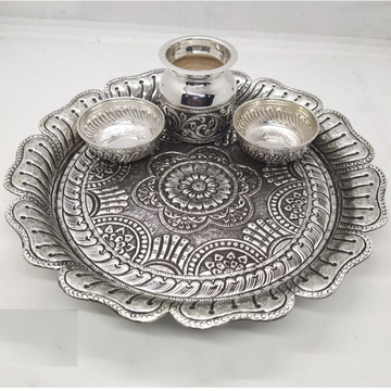 puran floral shaped aarta thali in hallmarked silv... by 