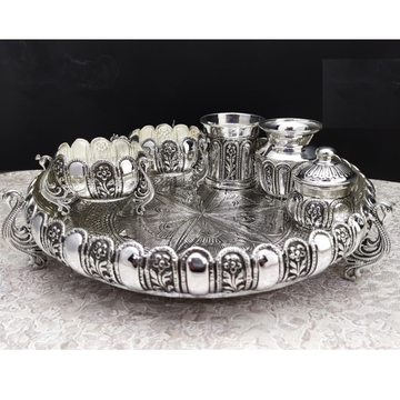 925 Pure Silver Antique Pooja Thali Set by 