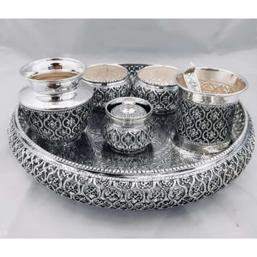 925 Pure Silver Antique Pooja Thali Set in Jaali W... by 