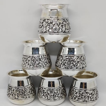 Pure silver kesar milk glasses in antique carvings... by 