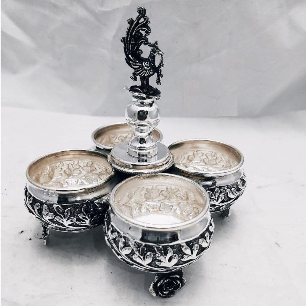 925 pure silver mayur kankavati in antique (4 cups) po-246-02