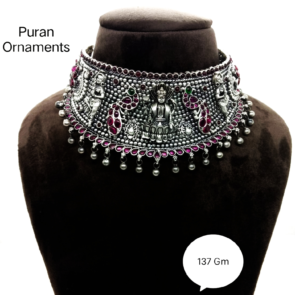 Pure silver  temple chokar necklace in light weight