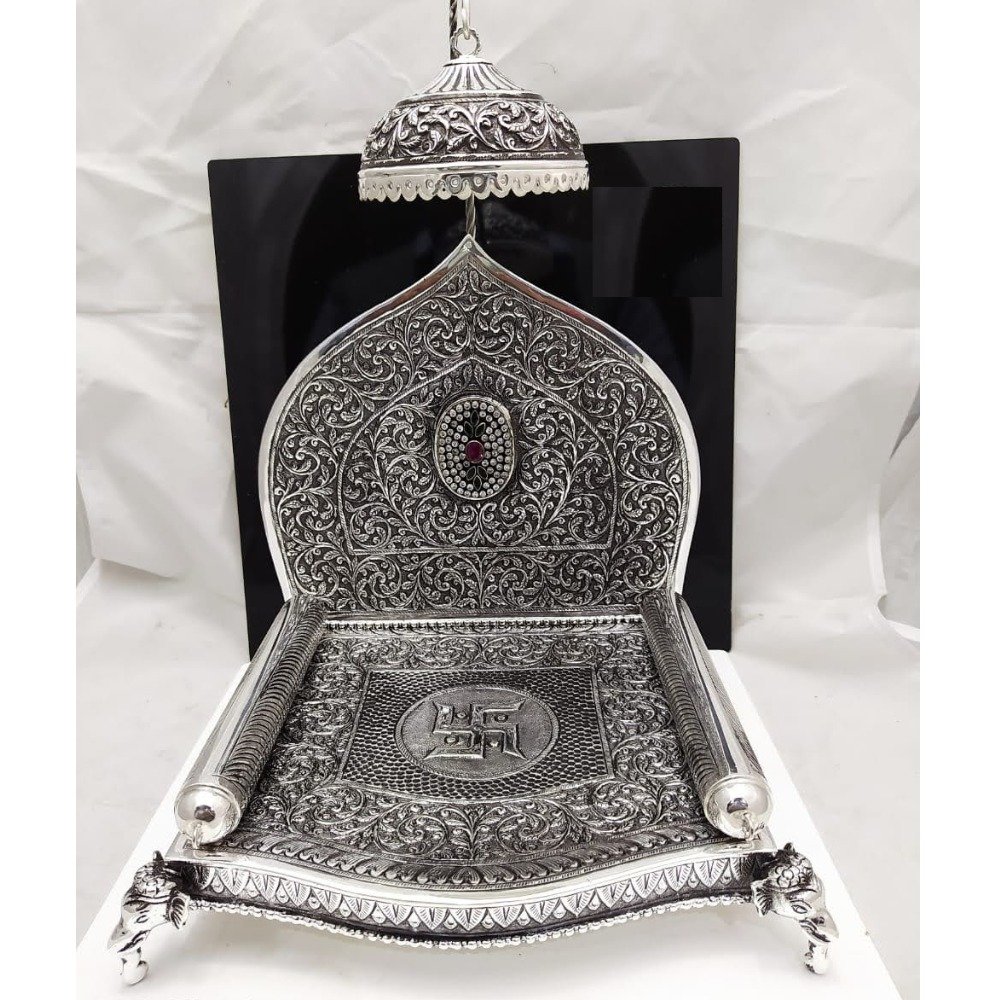 92.5 pure silver Solid antique singhasan with Gemstones  po-141-05