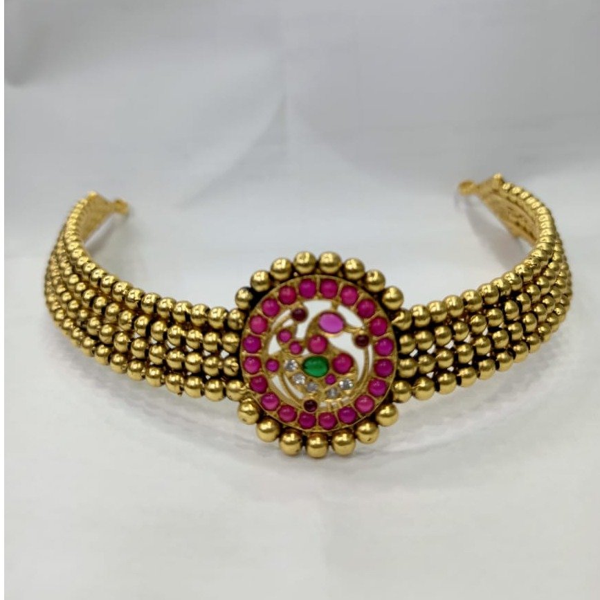 925 pure silver temple choker necklace in golden polish po-216-01