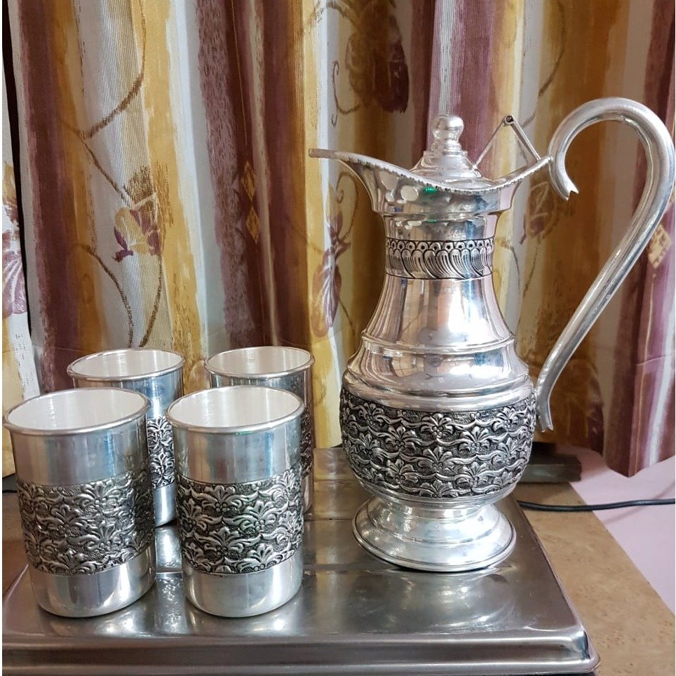 92.5% Pure Silver Stylish Jug And Glasses Set PO-247-31