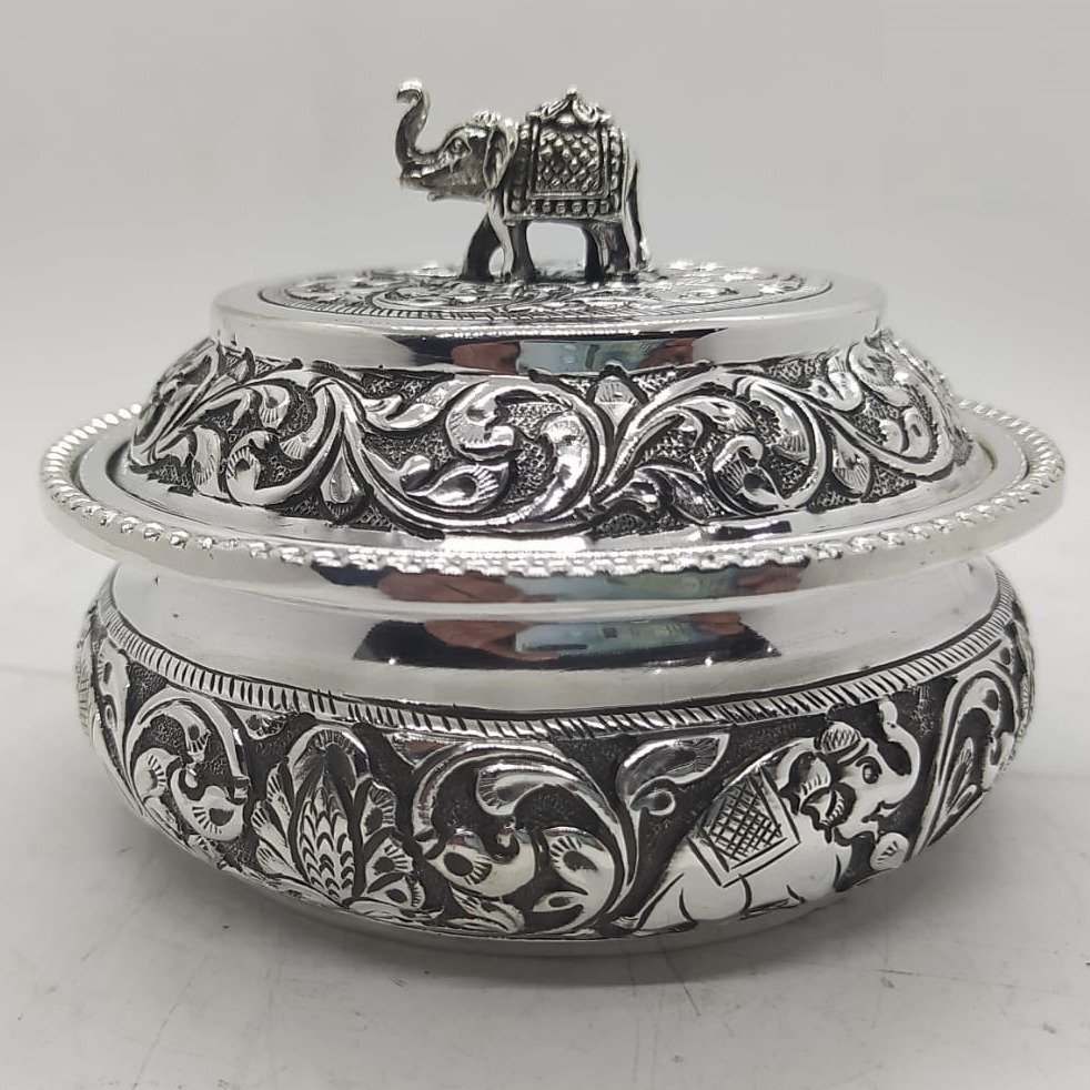 925 Pure Silver Stylish Serving Bowl with Pure Silver Cover PO-147-16