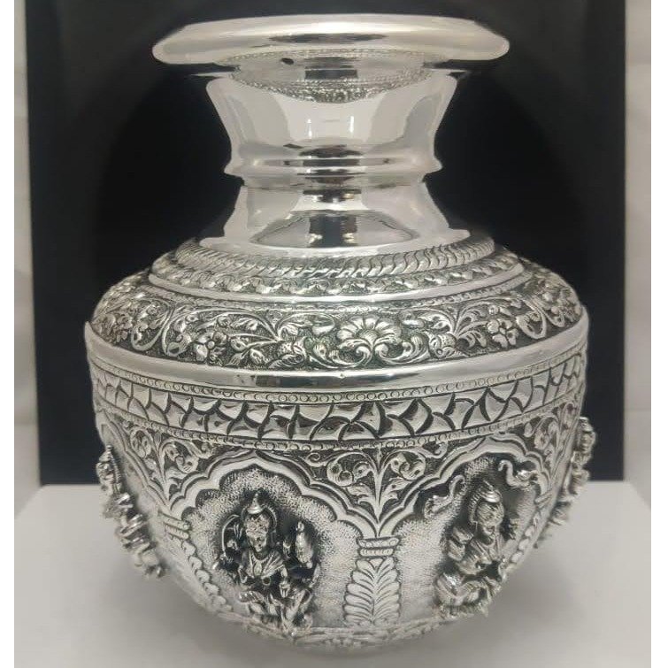 Pure Silver AstaLakshmi Kalash (Vase) in High Rise Carvings PO-168-09