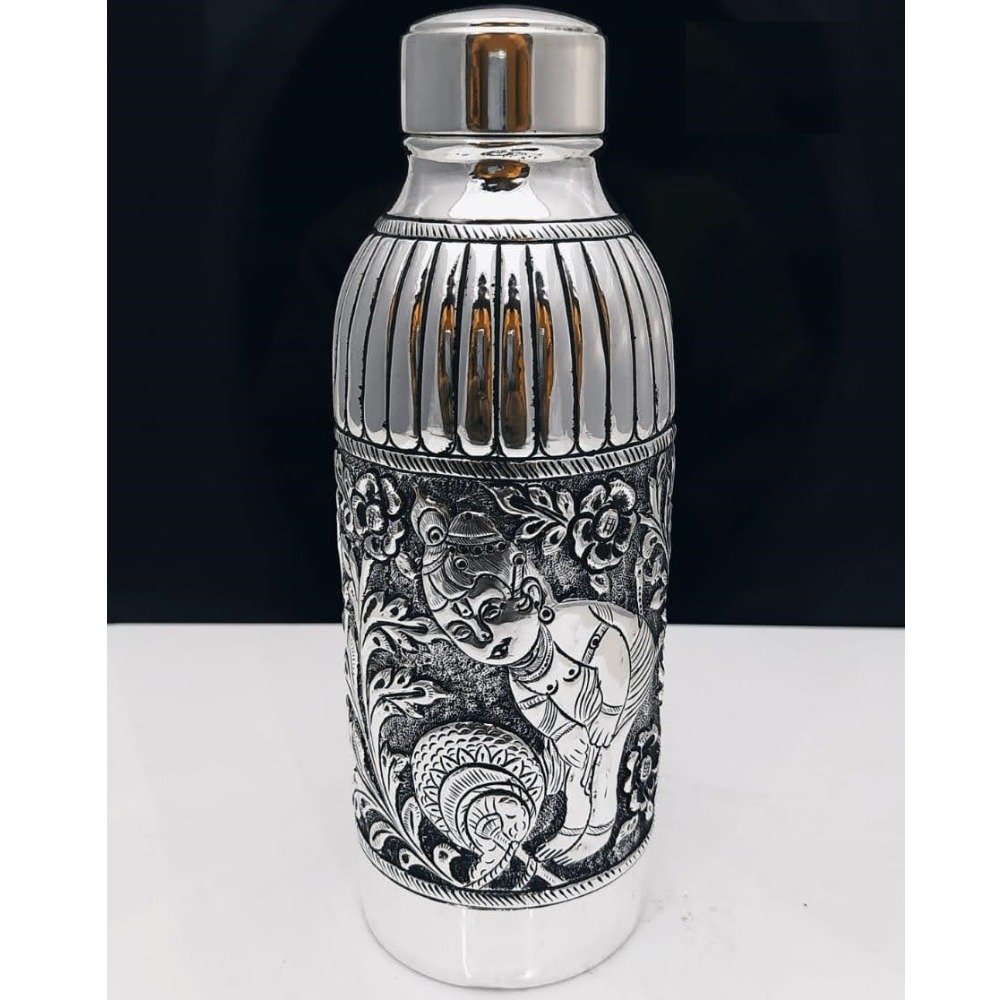 92.5 Pure Stylish Silver Bottle In Fine Antique Carvings PO-243-07
