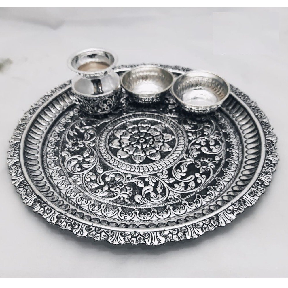 925 Pure Silver Antique Pooja Thali Set PO-263-25