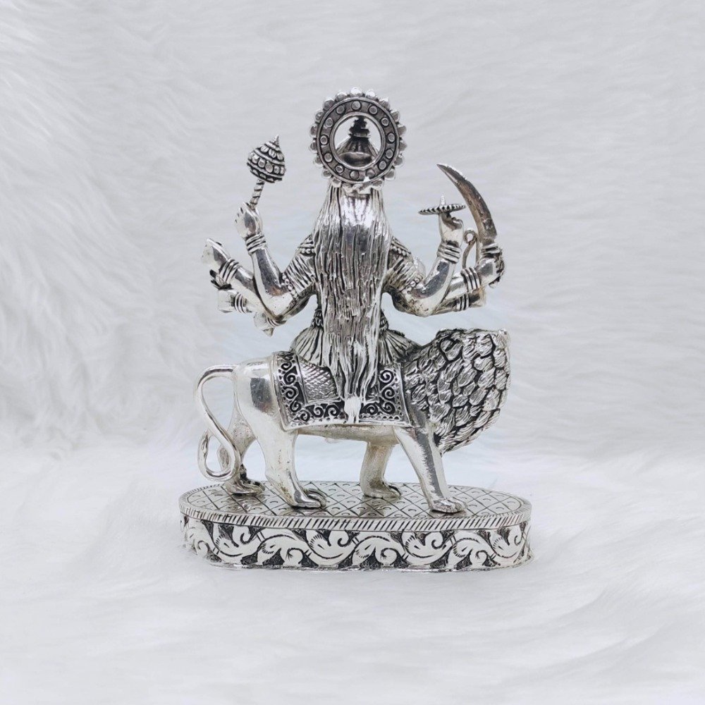 Hallmarked silver sherawali mata idol in high antique finishing