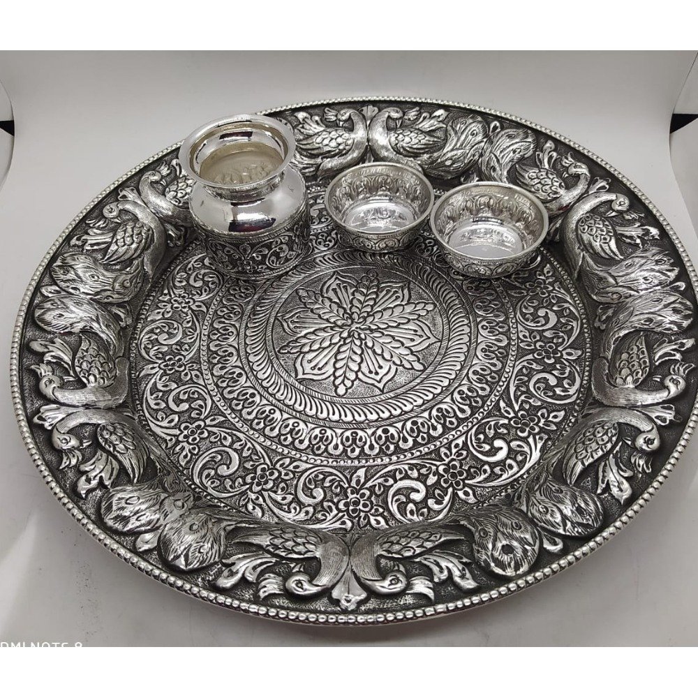 925 Pure Silver Antique Pooja Thali Set PO-263-29