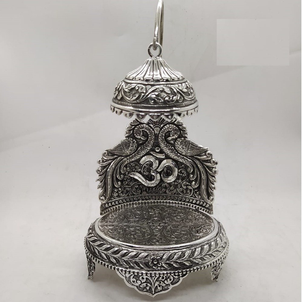 twinning peacock motifs antique singhasan in pure silver by puran