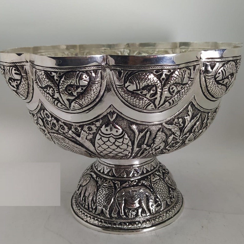 925 Pure Silver Designer Fruit & Flower Basket With Handle PO-162-12