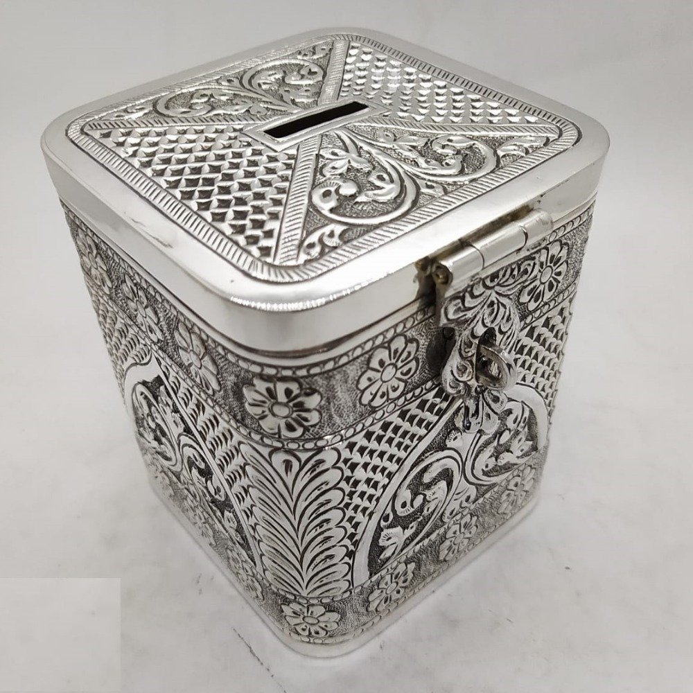 92.5 Pure Silver Designer Fancy Shape Antique Money Bank PO-149-05