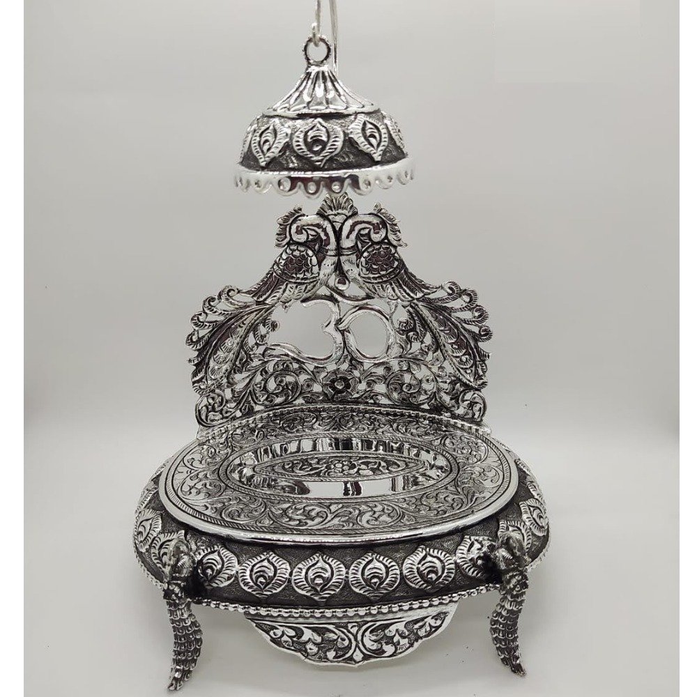 92.5 pure silver solid antique singhasan in mayur carvings pO-141-13