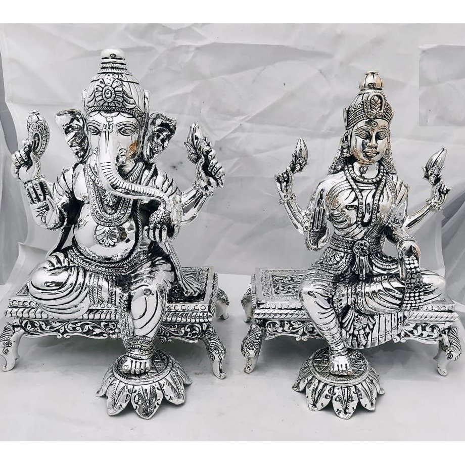 925 pure silver lakshmi ganesh idols in high antique po-174-47