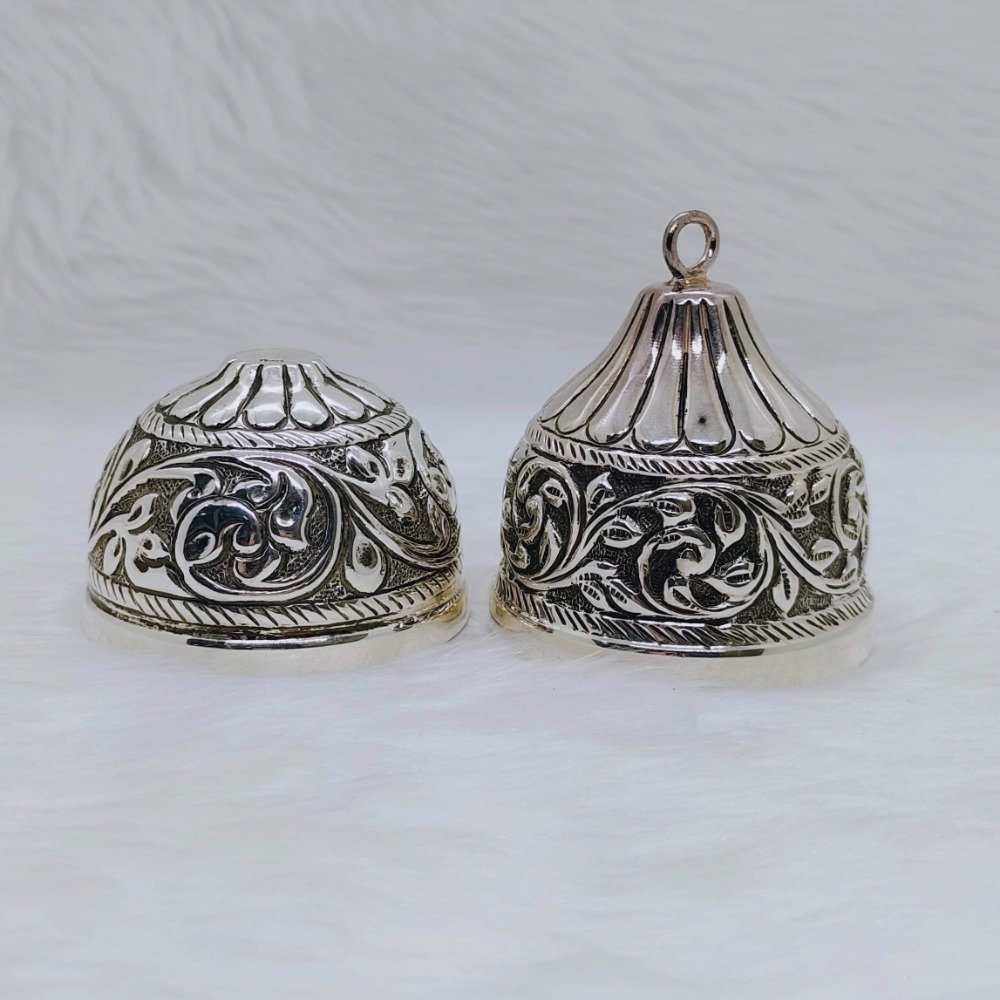 Pure silver nariyal in antique carvings for pujan and tilak