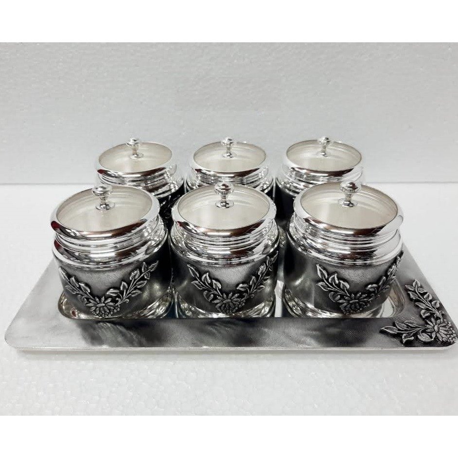 925 pure silver dry Fancy fruit boxes with tray 7pcs set pO-151-05