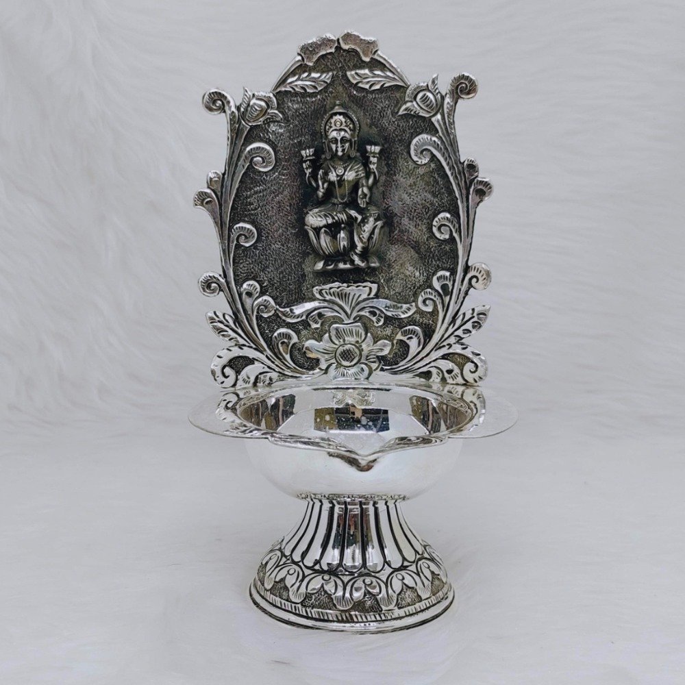 Hallmarked silver laxmi pujan diya in antique finishing po-143-24