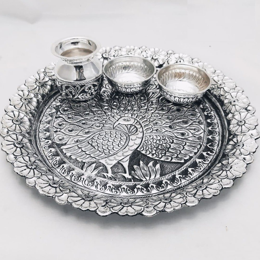 925 Pure Silver Antique Pooja Thali Set PO-263-13