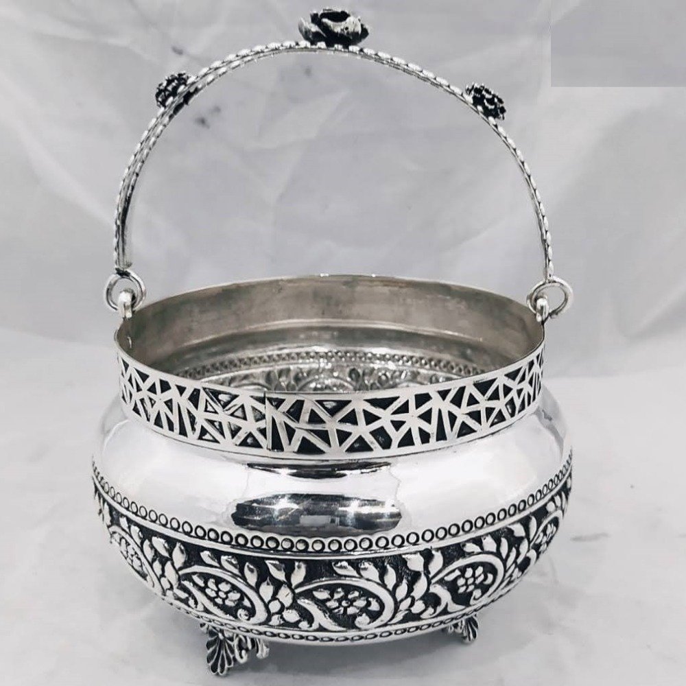 925 Pure Silver Designer Fruit & Flower Basket With Handle PO-162-18