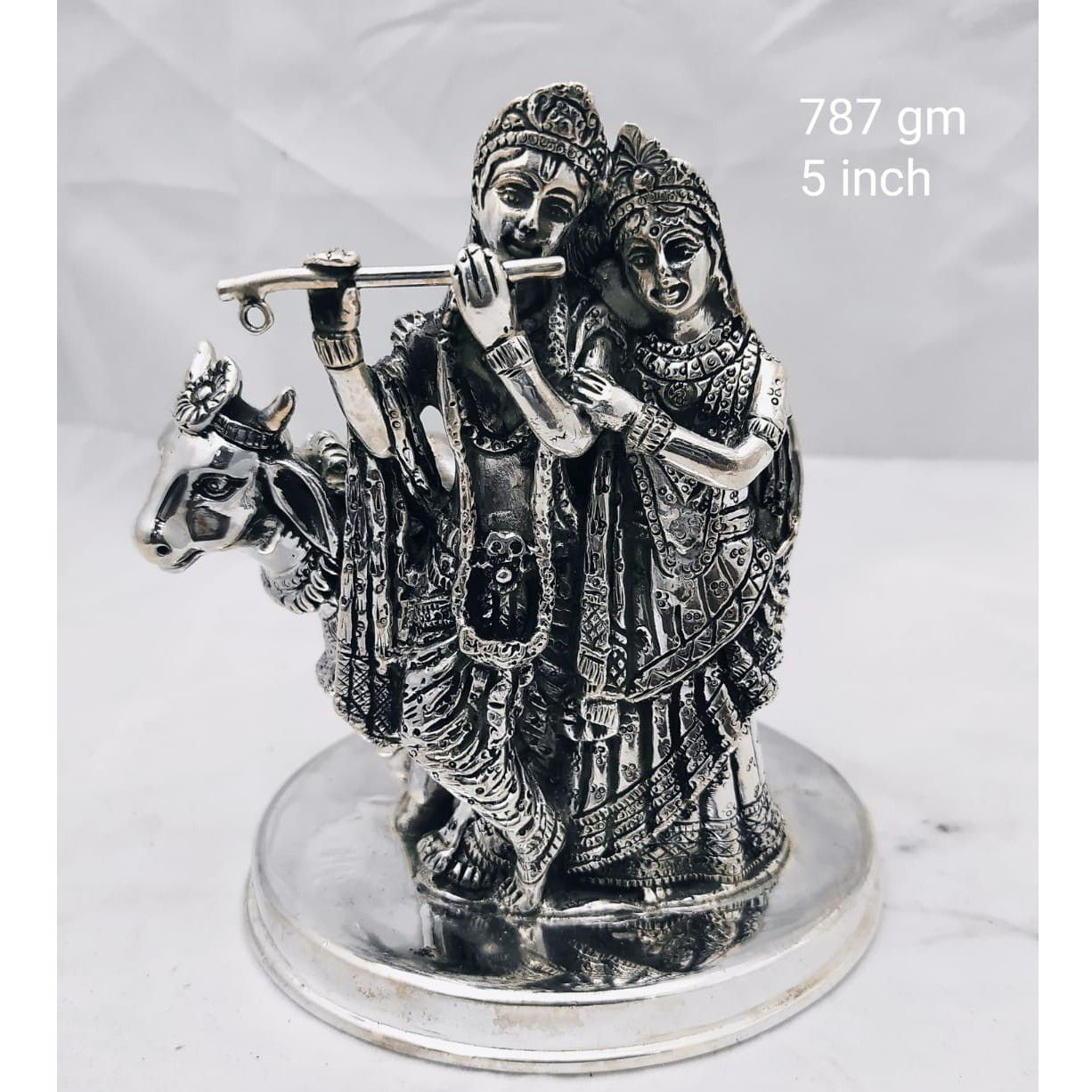 Pure Silver Radha Krishna Idol In Antique Finish PO-174-45