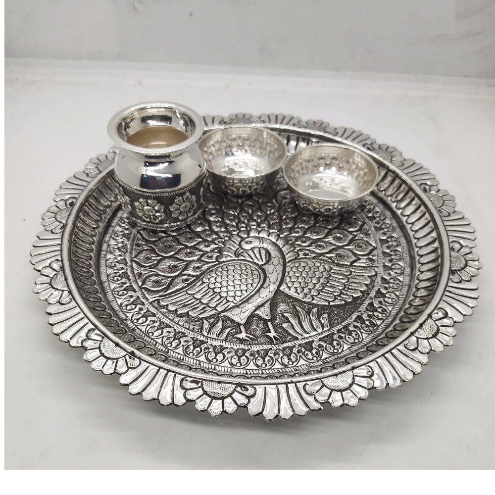 dancing peacock motif aarta set in hallmarked silver by puran
