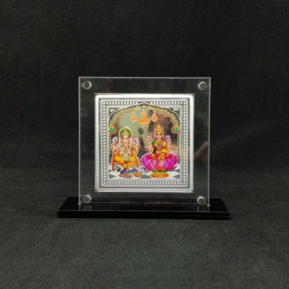 Hallmarked silver designer coin of laxmi ganesh in color printing