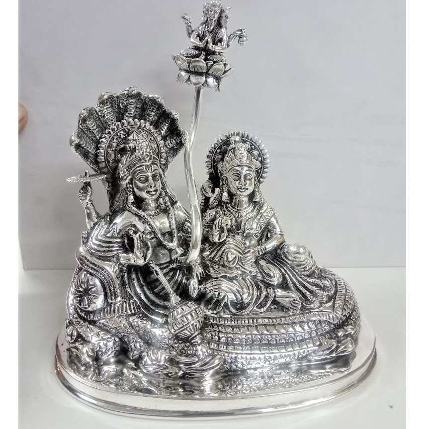 925 Pure Silver Idol of Lakshmi Vishnu On Sheshnag 5Inch PO-174-13