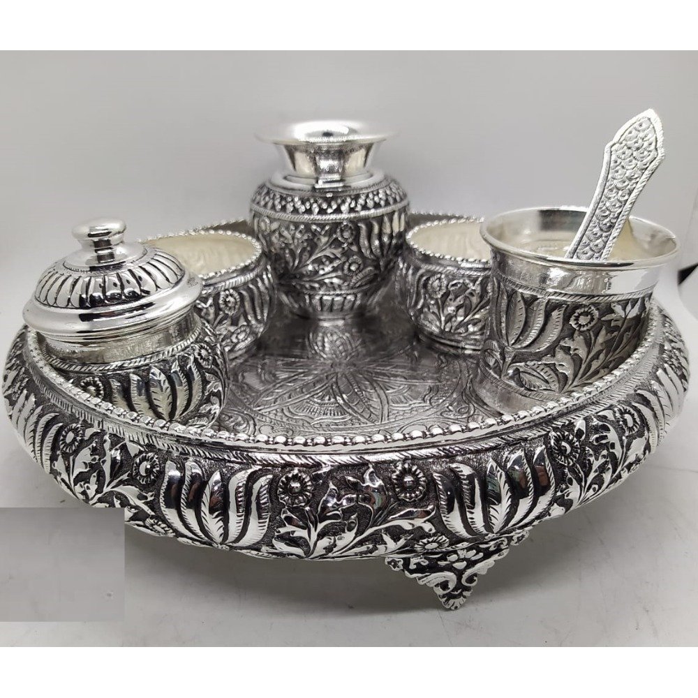 925 Pure Silver Antique Pooja Thali Set PO-263-29