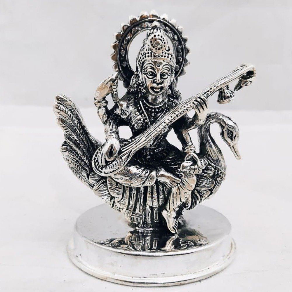 925 Pure Silver Idol of Gayatri Mata on Swan in Antique PO-174-14