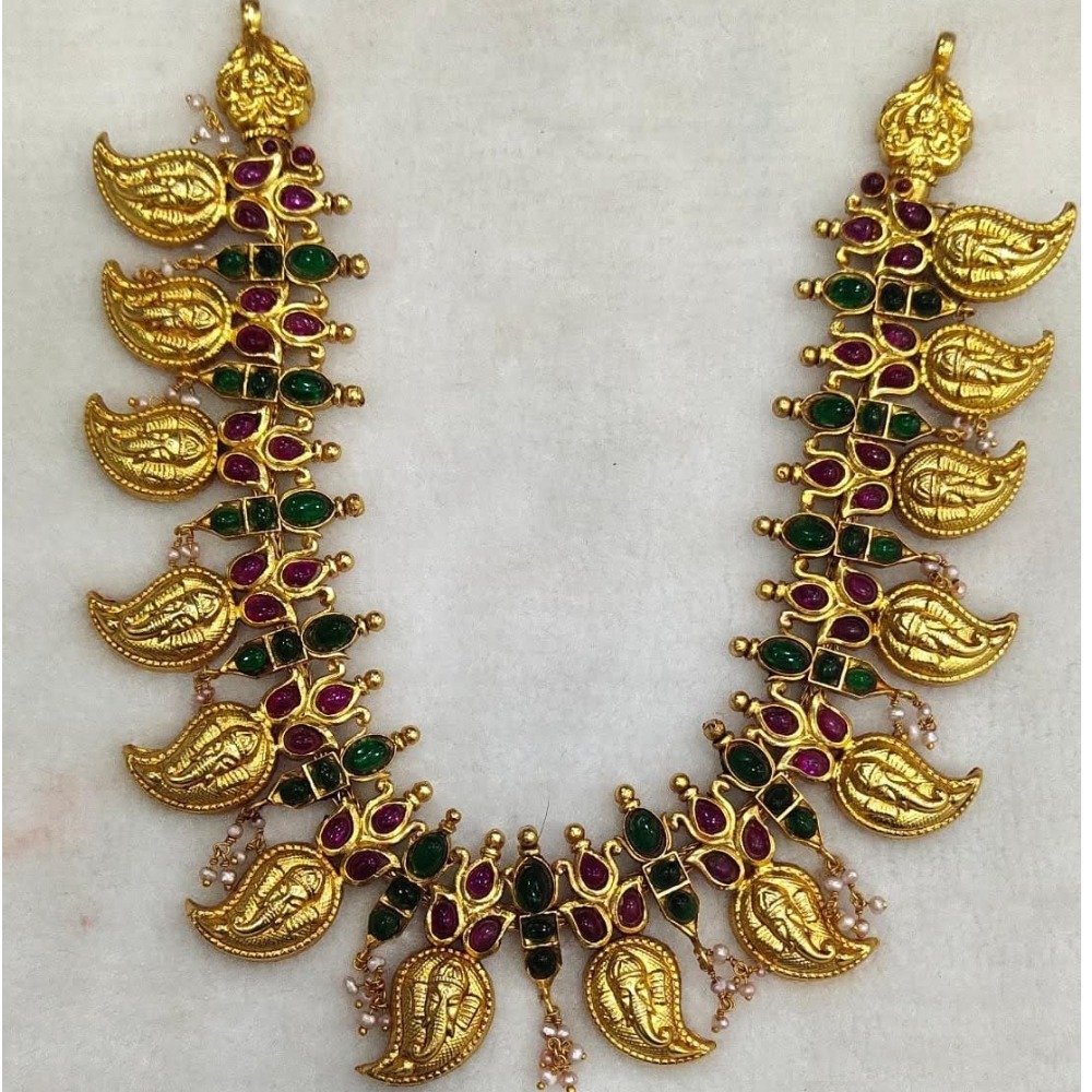 925 Pure Silver Stylish Navratan Necklace In Gold plating PO-216-43